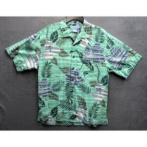 Bermuda Bay Button Up Shirt Men's Vacationcore Floral Green Short Sleeve Medium